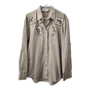 Coconut‎ Row Vintage Safari Embroidered Button Down Shirt L Gingham Retro